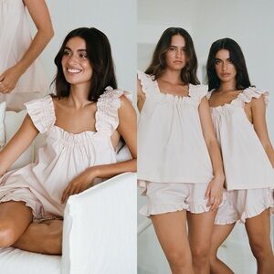 Women's Ruffled Pink Pajama Set